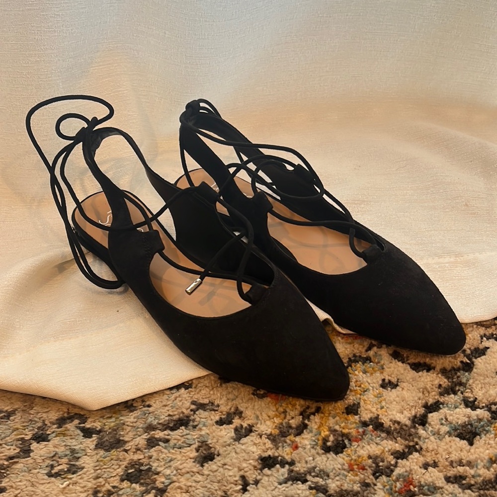 Black Franco Sarto Lace-Up Flats. Size 7.5